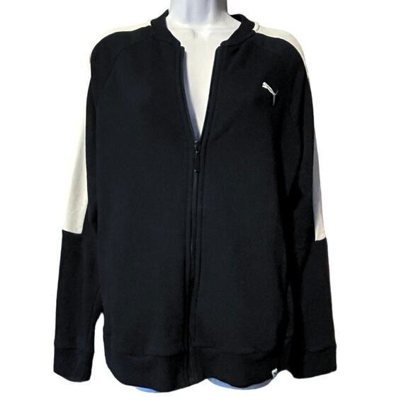 Puma Sweatshirt Size Large Full Zip Black with White Stripes and Logo Y2K - Picture 1 of 5